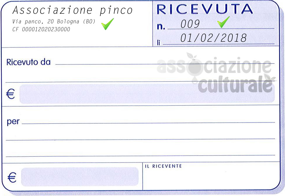 Fac-Simile di Ricevuta e Fattura delle Associazione Culturale