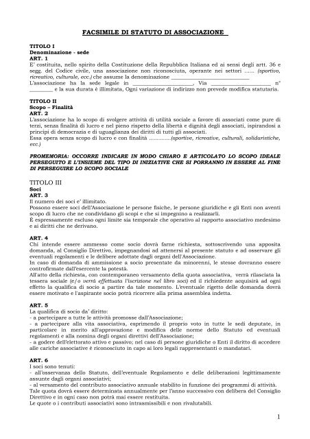 facsimile statuto associazione culturale